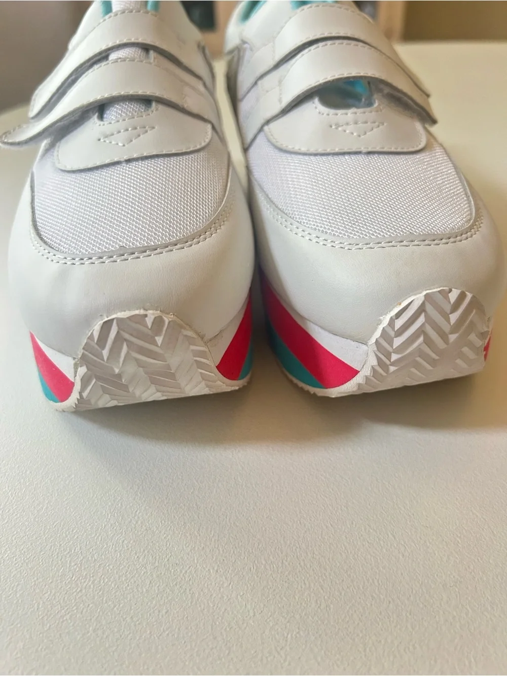 Y2K Volatile White Platform Sneaker with Pink and Teal Stripes